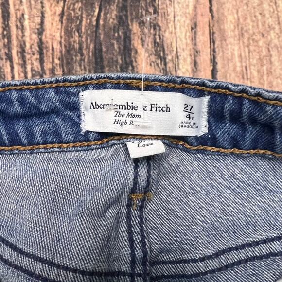 Abercrombie & Fitch Women's High Rise Distressed Mom Jeans Size 27/4 Blue - Picture 2 of 4